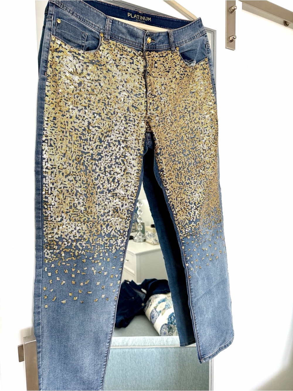 Chico's Gold-Sequin Front-Embellished Cropped Jeans